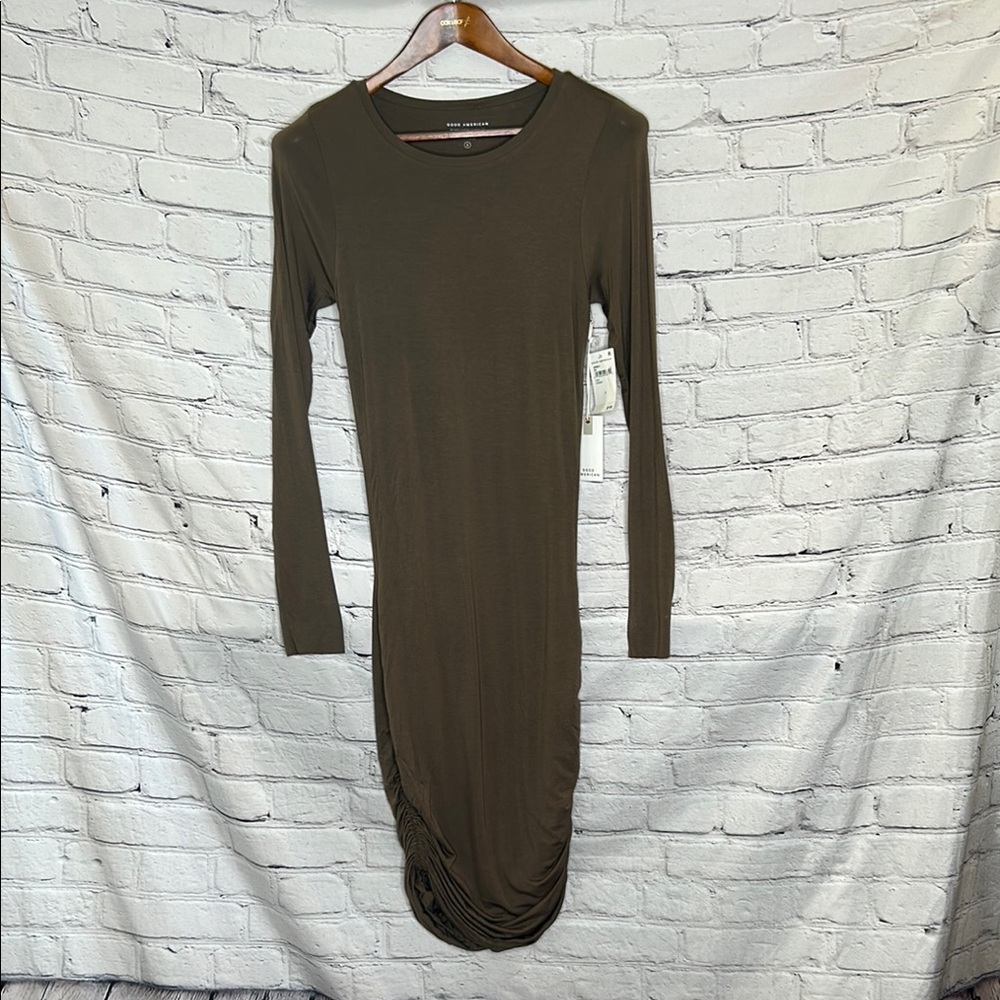 Good American Green Long Sleeve Bodycon Dress Size 2 Brand New W/Tags